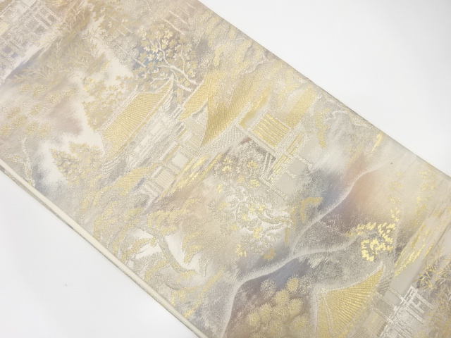 寺院風景模様織り出し袋帯